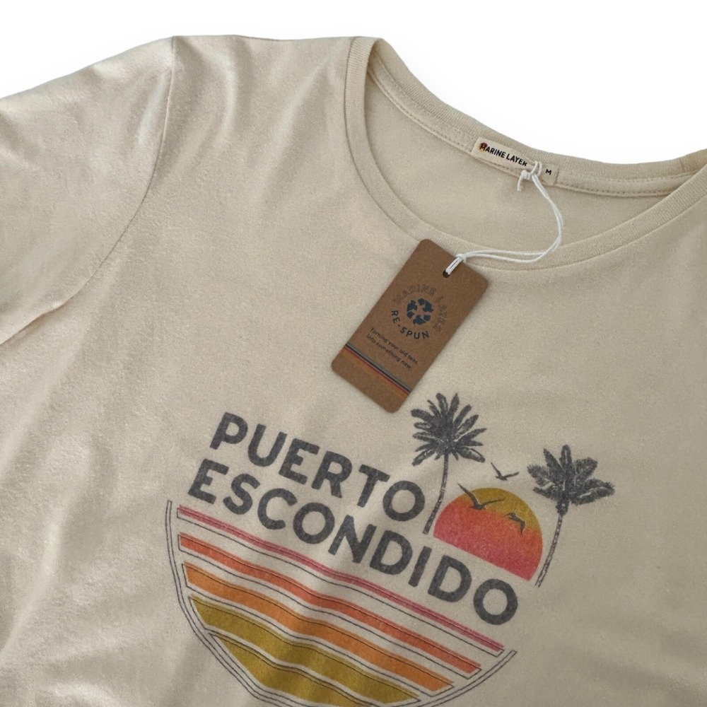 Marine Layer Women's Medium Yellow Puerto Escondido Graphic Crop T-Shirt NWT - Picture 8 of 14